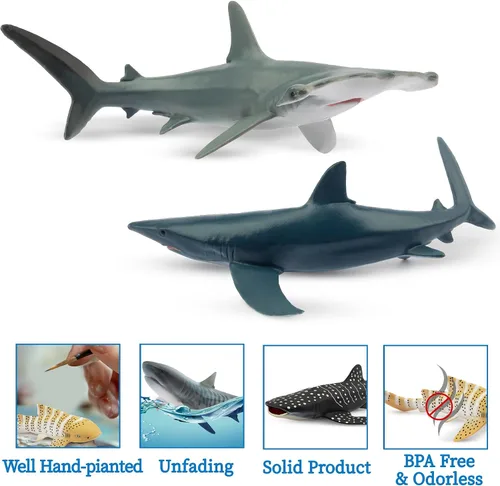 Vista 6 de Toymany 6 figuras realistas de juguete de baño de tiburón de 5 a 6 pulgadas de largo, juego de figuras de plástico de animales marinos del océano