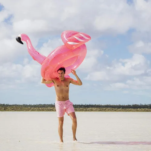Vista 2 de Funboy FLA-C - Flotador inflable y gigante con forma de flamenco y con brillantina, para fiestas de verano en la piscina y entretenimiento
