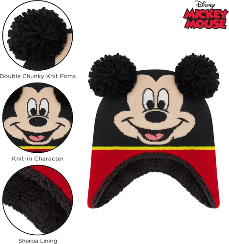 Vista 3 de Disney Conjunto de gorro y manoplas de invierno para niños, gorro de Mickey Mouse para niños de 2 a 4 años
