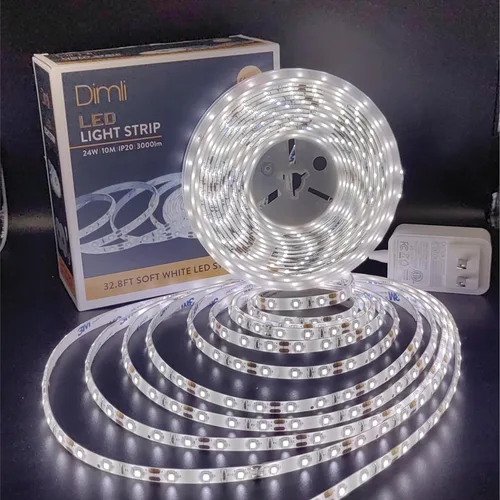Vista 8 de Tira de luces LED de color blanco brillante de 16.4 pies, 300 luces LED blancas frías, 6500 K, impermeables, para dormitorio, armarios de cocina
