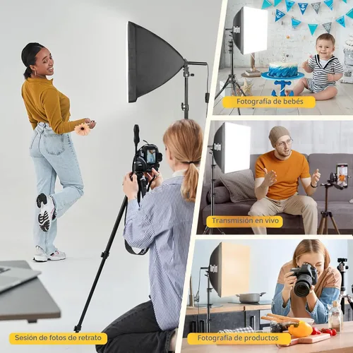 Vista 7 de Torjim Softbox - Kit de iluminación para fotografía Luces LED de estudio de 16 x 16 pulgadas y 85 W