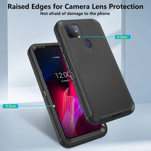 Vista 4 de Asuwish Funda para teléfono T-Mobile Revvl 4 Plus con protector de pantalla de vidrio templado y cubierta de celda híbrida a prueba de golpes, Negro