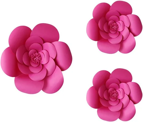 Vista 14 de N/C 3 piezas de flores de papel para fiesta, flores de papel para fondo de boda, decoración DIY hecha a mano para fondo de boda, decoración de pared