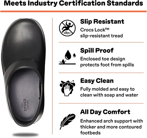 Vista 2 de Crocs Zuecos Neria Pro II para mujer, zapatos de trabajo antideslizantes, Negro