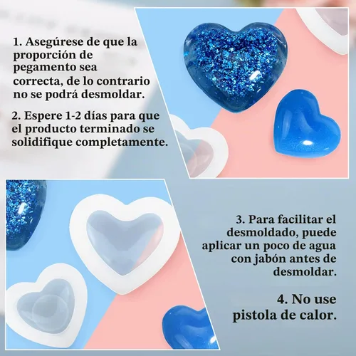 Vista 3 de WANDIC Moldes de silicona – 2 moldes de jabón 3D en forma de corazón para manualidades de jabón hechas a mano y resina