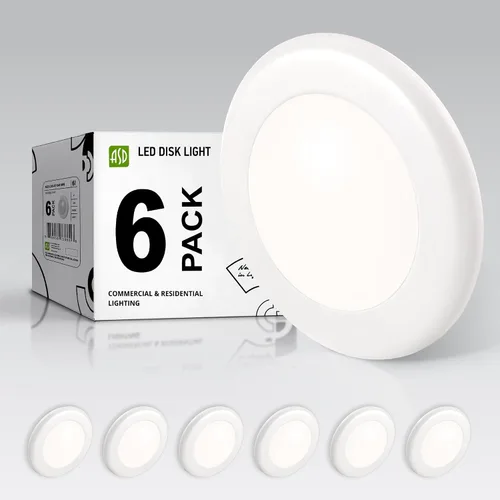 Vista 32 de ASD Paquete de 6 luces LED de disco de 4 pulgadas, 10 W 5CCT 2700K-5000K 685LM CRI90+, lámpara de techo regulable, disco de montaje en superficie