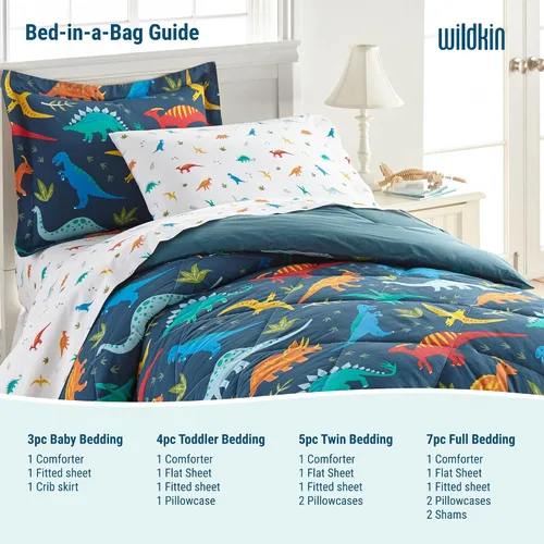 Vista 5 de Wildkin Cama infantil de 4 piezas en una bolsa – Edredón de algodón, sábanas y funda de almohada para acurrucarse cómodamente – Tierra de dinosaurios
