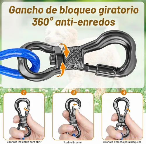 Vista 4 de Tresbro Cable de amarre para perro de 10 pies con resorte, cadenas de amarre que absorben los golpes para exteriores disponibles en Azul
