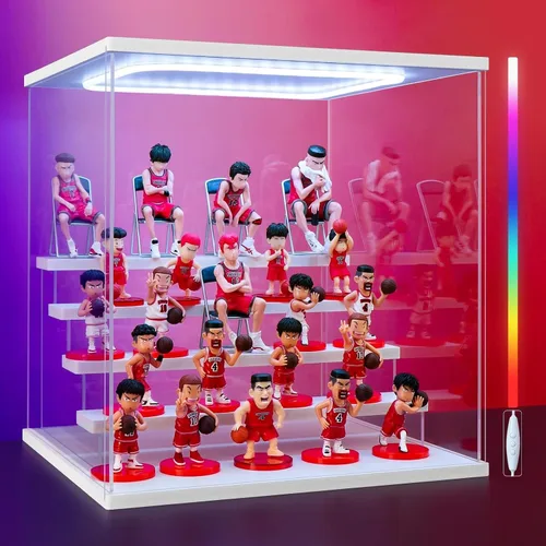 Vista 16 de Vitrina de acrílico transparente para figura de acción Pop Mart, vitrina Funko Pop a prueba de polvo con iluminación, múltiples capas para Rosa