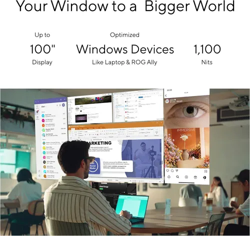 Vista 2 de Gafas AR Inteligentes ASUS AirVision M1 - Pantalla portátil Micro-OLED de 100", 1100 nits, Multi-Pantalla, Altavoces, USB-C, Sombra Magnética