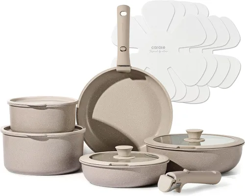 Vista 9 de CAROTE Juego de ollas y sartenes, juego de utensilios de cocina antiadherentes, mango desmontable, 19 piezas de utensilios de cocina de inducción