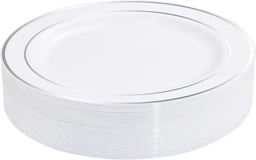 Vista 18 de bUCLA 30 platos de plástico transparente desechables, platos de plástico transparente resistentes de 10.25 pulgadas para fiestas y bodas