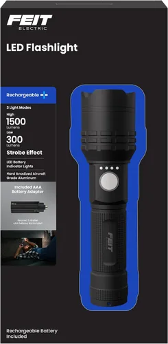 Vista 18 de Feit Electric Linterna de largo alcance, 1100 lúmenes, aluminio de grado aeronáutico, recargable USB-C y compatible con AAA, enfoque ajustable, 3