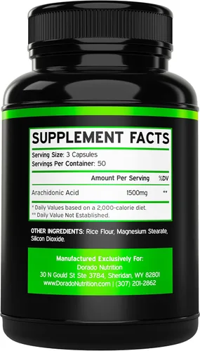 Vista 2 de Suplemento de ácido araquidónico de 1500 mg (150 cápsulas), suplemento muscular y de fuerza para masa muscular y recuperación para hombres