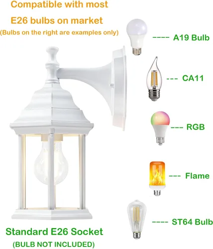 Vista 4 de LIT-PaTH Farol de pared para exteriores, aplique de pared como accesorio de iluminación de porche, base mediana E26 máximo 60 W, carcasa de aluminio