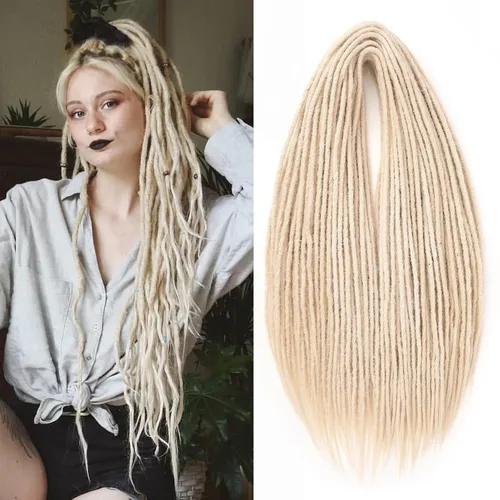 Vista 42 de Leeven Extensiones de Rastas Sintéticas de Doble Punta de 24 Pulgadas 30 Hebras Rastas Boho 613 Rubio 3 Estilos Mixtas Onduladas Rizadas DE Rastas