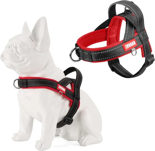Vista 10 de Arnés ligero para perros pequeños, arnés reflectante de malla suave sin estrangulamiento con mango acolchado, pecho ajustable, arnés de hebilla