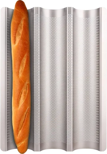 Vista 8 de Molde para Pan Baguette Moldes para Pan Francés Para Hornear, Antiadherente 2 Ranuras Perforado Molde Italiano para Pan Molde Largo para Pan Francés