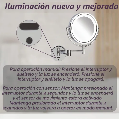 Vista 2 de JERDON Espejo de maquillaje de pared iluminado - 8X - Cromo - JRT9500CL Cromado
