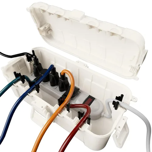 Vista 17 de RESTMO Caja eléctrica para exteriores, cubierta de cable de extensión IP54 resistente a la intemperie con 6 puertos de entrada de cables, caja