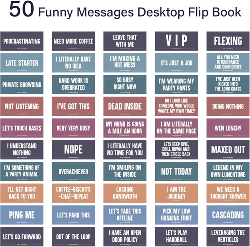 Vista 4 de YOBRO Regalos de oficina para compañeros de trabajo, divertidos letreros de escritorio – 50 mensajes divertidos de escritorio, letrero de humor