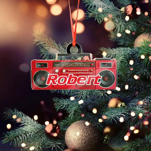 Vista 6 de Adorno de radio personalizado 2025, adorno de radio retro personalizado, cinta de cassette, adornos retro, adornos de radio de Navidad, adornos