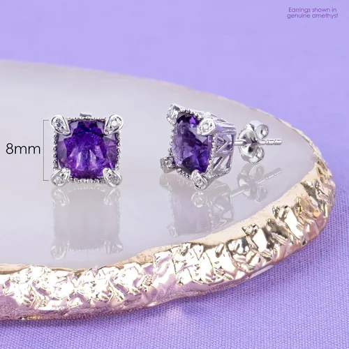 Vista 5 de Nicole Miller Fine Jewelry - Aretes de piedras preciosas de corte cojín para mujer en plata de ley 925 con piedra natal de 0.315in, Gema Piedra