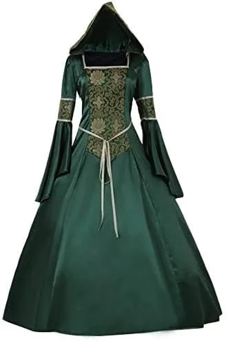 Vista 2 de CosplayDiy Disfraz victoriano medieval con capucha para mujer