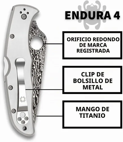 Vista 4 de Spyderco Endura4 FRN Cuchillo ligero de bordes llanos para terreno plano, Plateado