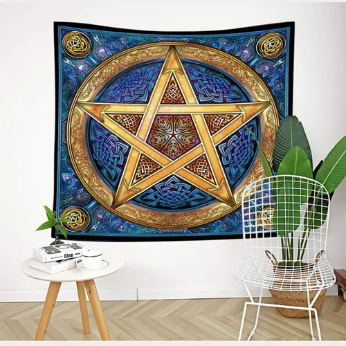 Vista 4 de Tapiz pentagrama, nudo celta, astrología hippie trippy, 60 x 60 pulgadas, dormitorio, sala de estar