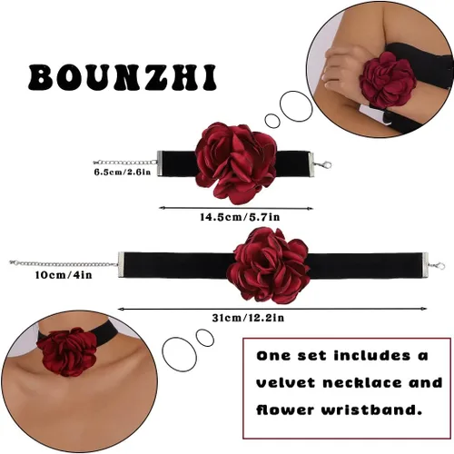Vista 4 de Bounzhi Gargantilla de terciopelo con rosas góticas, collar negro, collar de muñeca y flores, elegante para mujer