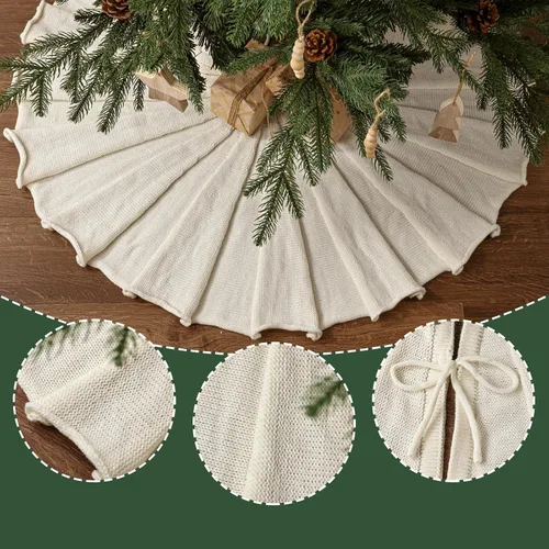 Vista 4 de Falda de árbol de Navidad de 36 pulgadas: falda de árbol de lápiz para árbol de 6 pies, diseño plisado, falda de árbol pequeño blanco crema, faldas