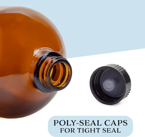 Vista 3 de Cornucopia - Botellas de cultivo de kombucha ámbar de 32 onzas, paquete de 4, botellas redondas de vidrio Boston de 1 cuarto de galón con 6 tapas
