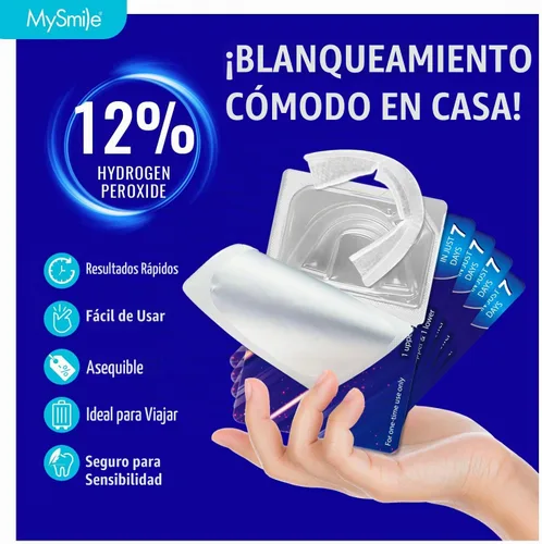 Vista 3 de MySmile Kit de bandejas blanqueadoras de dientes precargadas de 7 tratamientos con gel blanco de peróxido de hidrógeno al 12% para dientes