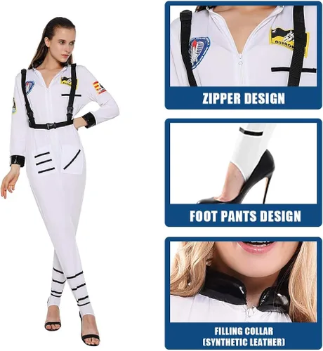 Vista 4 de ReneeCho Traje de astronauta para mujer sexy traje espacial cósmico Halloween