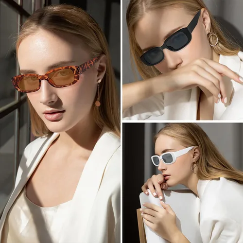 Vista 2 de Paquete de 2 lentes de sol rectangulares Y2K de los años 90 retro para mujeres y hombres, gafas vintage, marco cuadrado, protección UV400