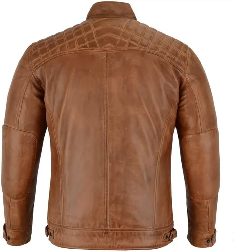 Vista 4 de Vance Leather ' Cafe Racer - Chaqueta de piel de cordero encerada para hombre, color marrón Austin
