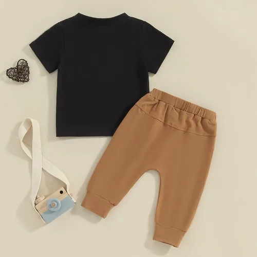 Vista 3 de Conjunto de traje de cumpleaños para bebé niño, camiseta de manga corta y pantalones largos, ropa de verano