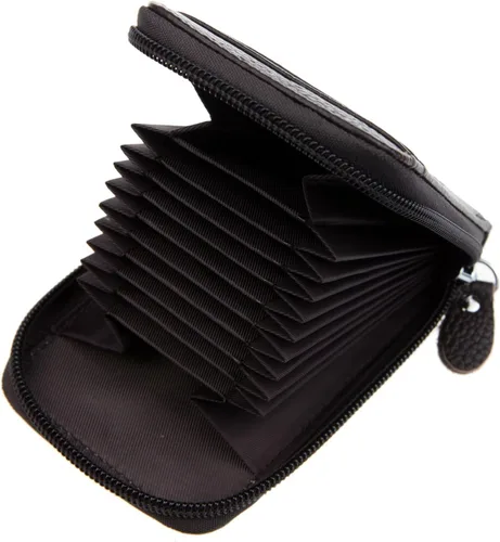 Vista 3 de RFID mini organizador de tarjetas de crédito, cuero auténtico, billetera compacta con visor de identificación, S, Coffee