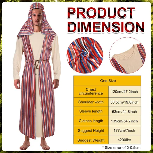 Vista 2 de Jenaai 4 piezas de disfraz de Jesús adulto para hombres de Navidad, vestido de Jesús, diadema de cinturón para Halloween, Navidad, Pascua, Jesús