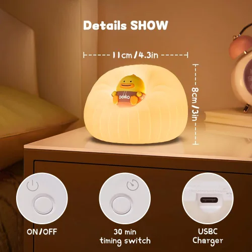 Vista 5 de Luces nocturnas para niños, lámpara táctil recargable de 3 brillos para cuarto de bebé 3 brillo ajustable, apagado automático, control táctil