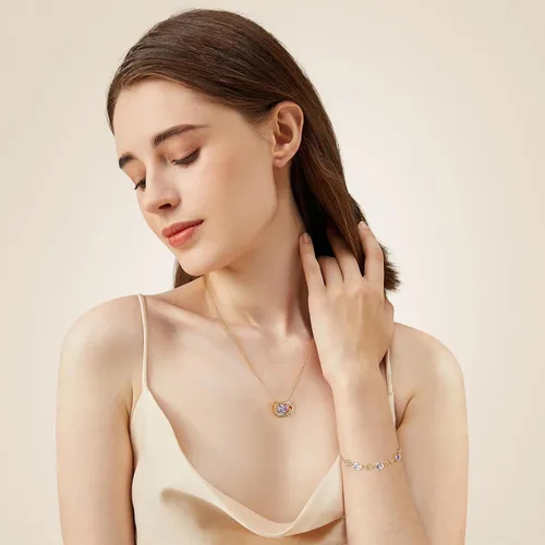 Vista 2 de Collar de corazón de plata de ley 925 con circonita cúbica, collar morado para madre, esposa, hermana, aniversario, cumpleaños, Navidad, día
