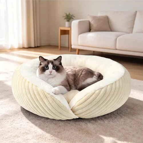 Vista 10 de Tovve Cama para gatos en interiores, sofá cama redonda lavable para gatitos Crema