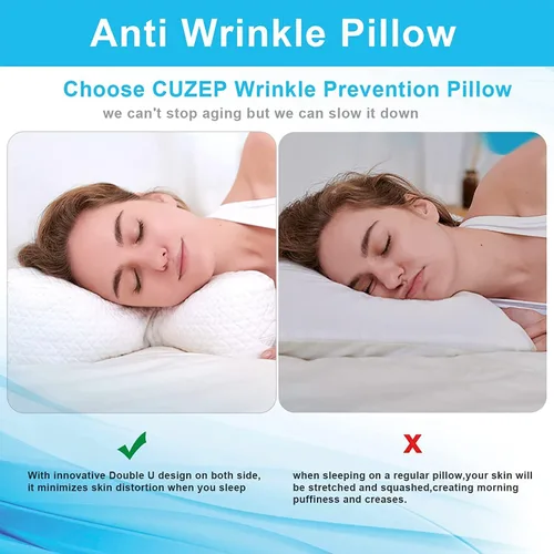 Vista 2 de Clieey Almohada para dormir de lado, antiarrugas, almohada de gel de espuma viscoelástica triturada para aliviar el dolor de cuello, almohada