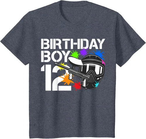 Vista 43 de 12th B-Day Paintball Birthday Party Boy 12 Year Old Funny T-Shirt, Negro