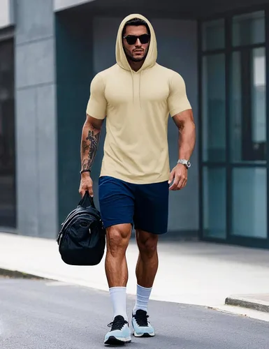 Vista 88 de MAGCOMSEN Sudadera con capucha de algodón de manga corta para hombre, sudadera ligera con capucha