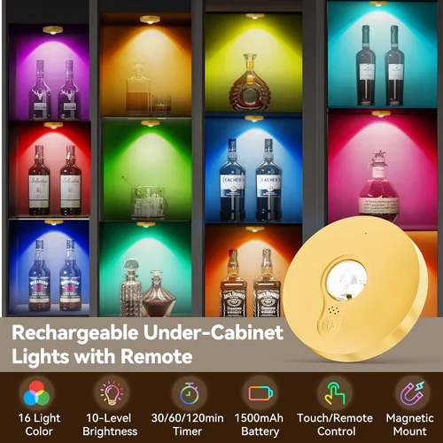 Vista 2 de Luces LED recargables con control remoto, paquete de 3 luces magnéticas para debajo del gabinete, luces LED accionadas a pila de 1500mAh