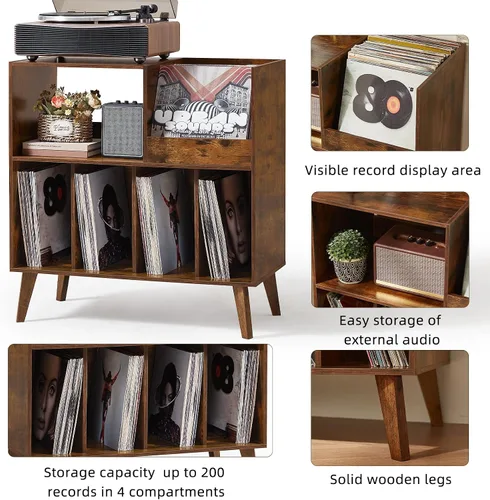 Vista 6 de LELELINKY Soporte grande para tocadiscos, soporte giratorio con almacenamiento, soporte para discos de vinilo con área de visualización, mesa