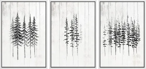 Vista 119 de SIGNWIN Lienzo enmarcado para pared, juego de arte de collage de hojas transparentes en blanco y negro, ilustraciones de naturaleza silvestre, arte
