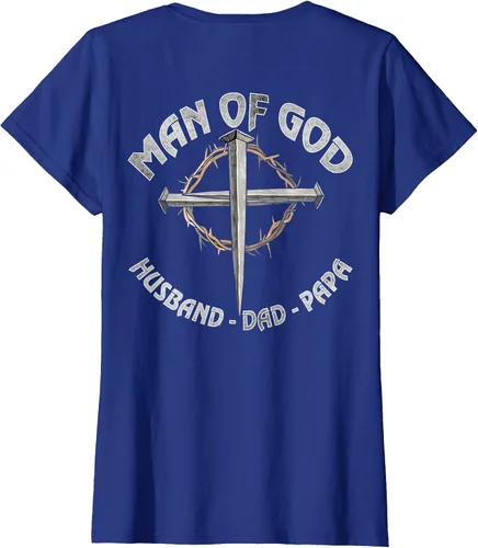 Vista 12 de Man of God Husband Dad Papa Christian Fathers Day (On Back) T-Shirt Asphalt Grey